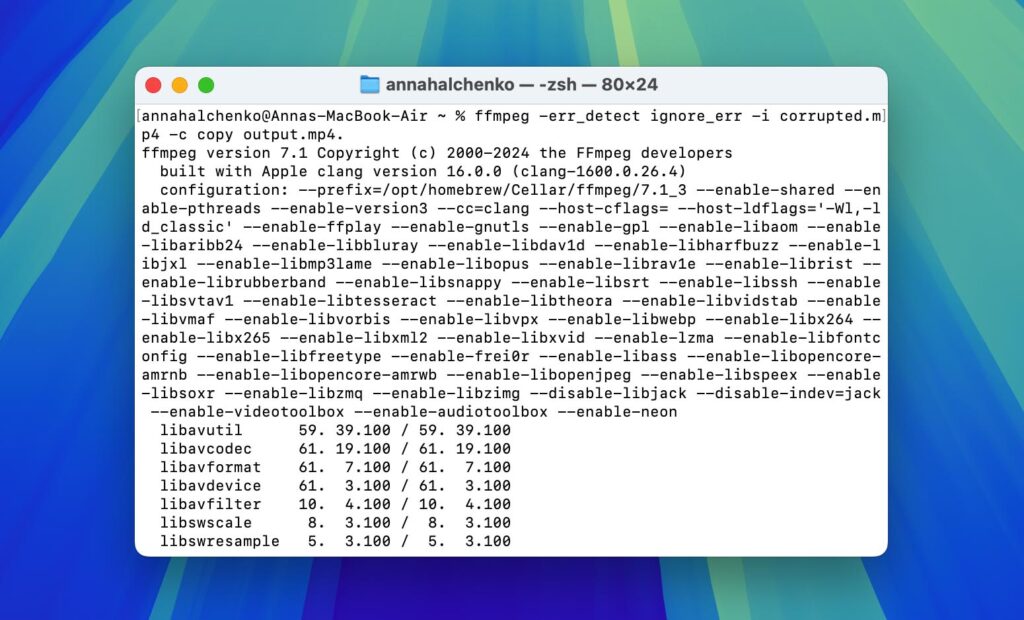 Repair Videos with FFmpeg step 6