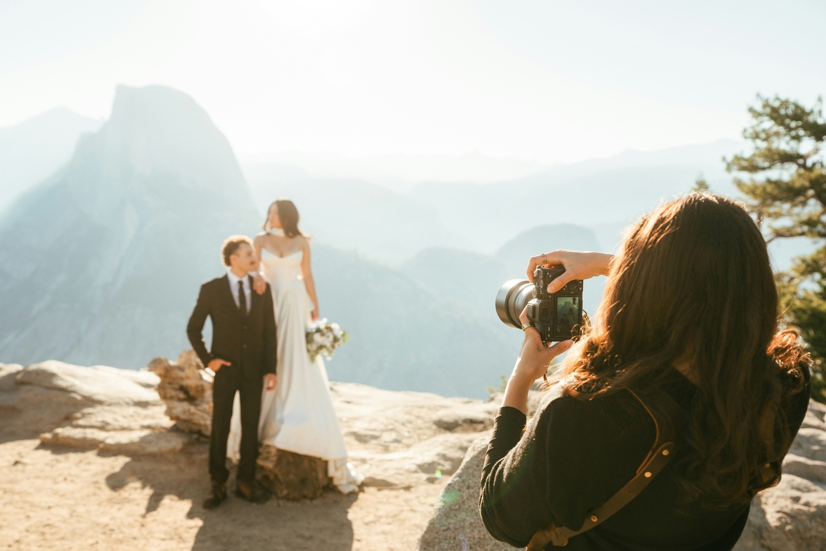 Bride and groom posing