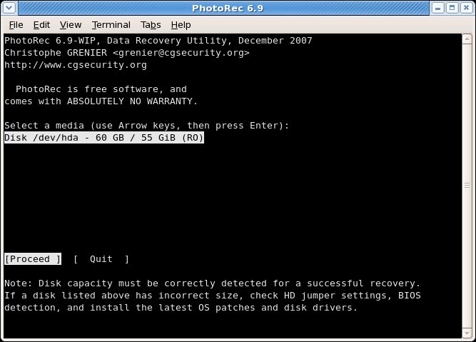 photorec recovery tool